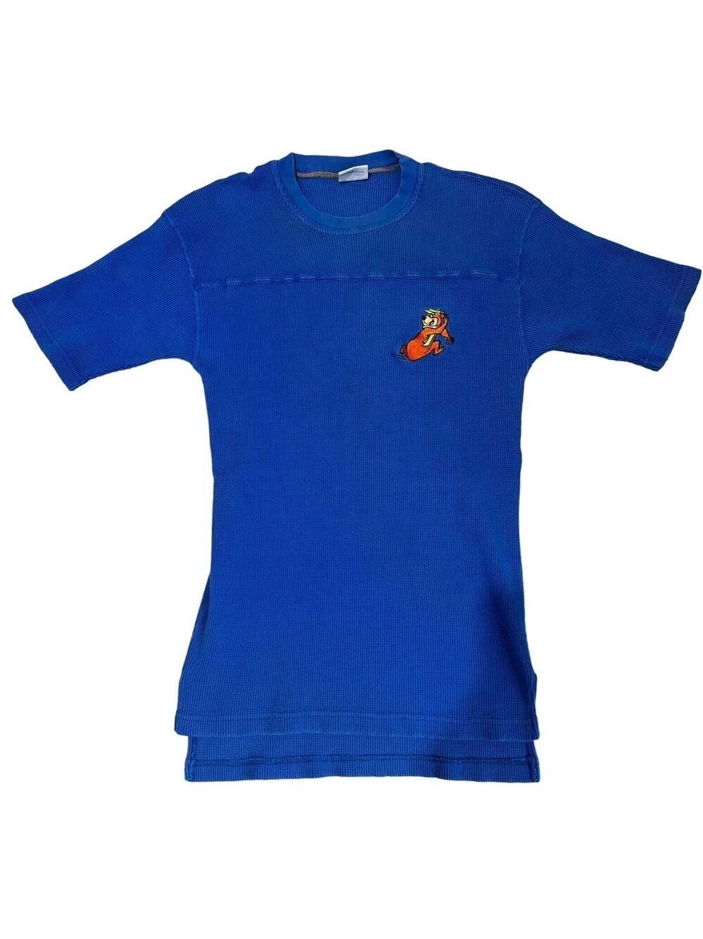 Vintage 1994 Paramount Parks Yogi Logo Thermal Waffle Knit Top Blue Womens S-M